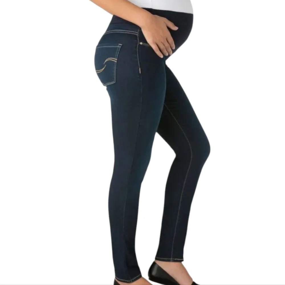 Levi Strauss Maternity Skinny Dark Rinse Super Stretch Full Tummy Panel Jeans Lg